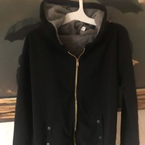 Decorative Button Fleece Lined hoodie women’s size M with gold tone zipper